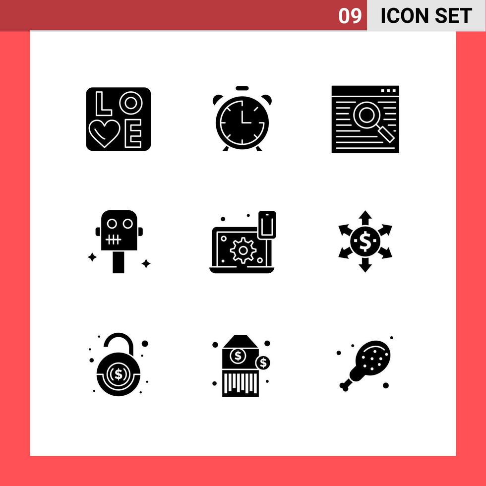 pak van 9 modern solide glyphs tekens en symbolen voor web afdrukken media zo net zo voorkeur configure browser robot ruimte bewerkbare vector ontwerp elementen