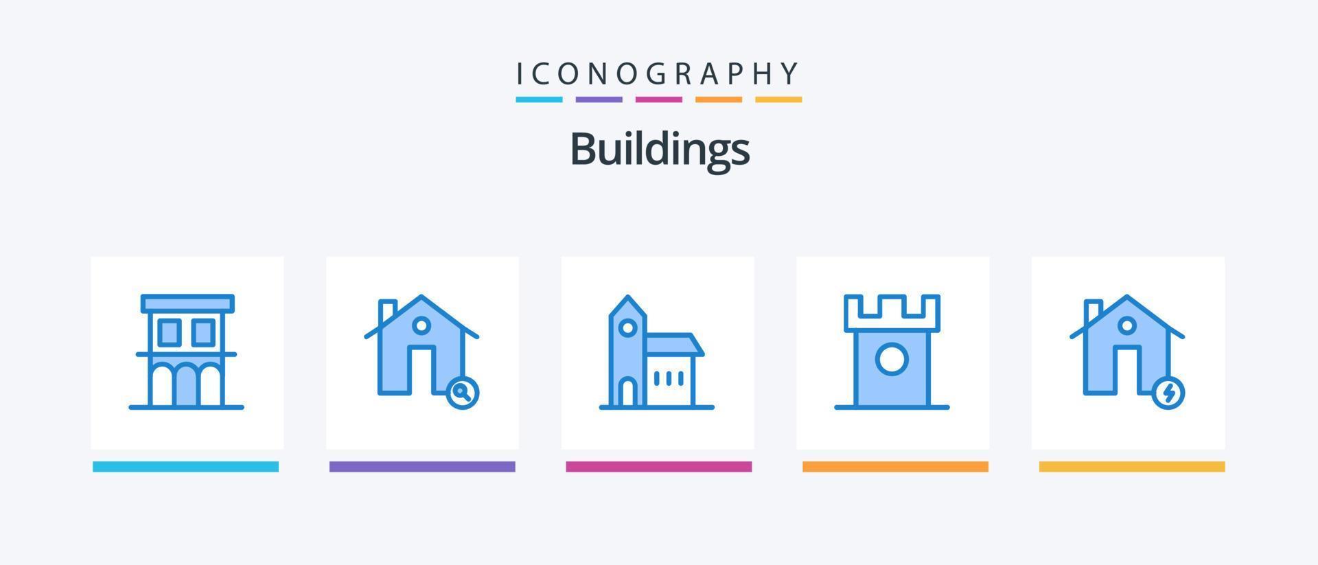 gebouwen blauw 5 icoon pak inclusief nagerecht. oud. huis. klooster. kerk. creatief pictogrammen ontwerp vector
