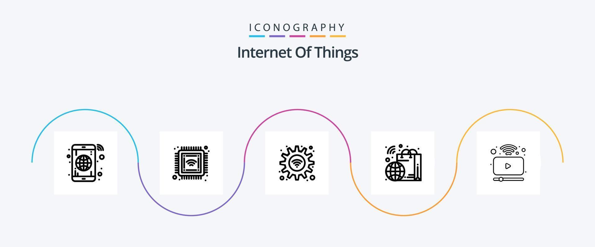 internet van dingen lijn 5 icoon pak inclusief p. slim. versnelling. winkelen. zak vector