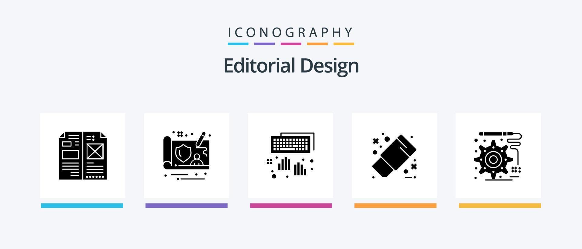 redactioneel ontwerp glyph 5 icoon pak inclusief ontwikkeling. hulpmiddel. handen. kantoor. tekenen. creatief pictogrammen ontwerp vector