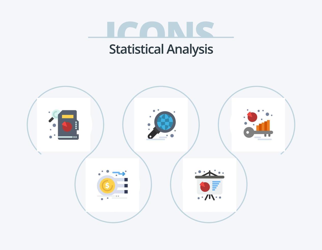 statistisch analyse vlak icoon pak 5 icoon ontwerp. trefwoord. maatstaf. beschrijvend statistieken. rapport. globaal vector