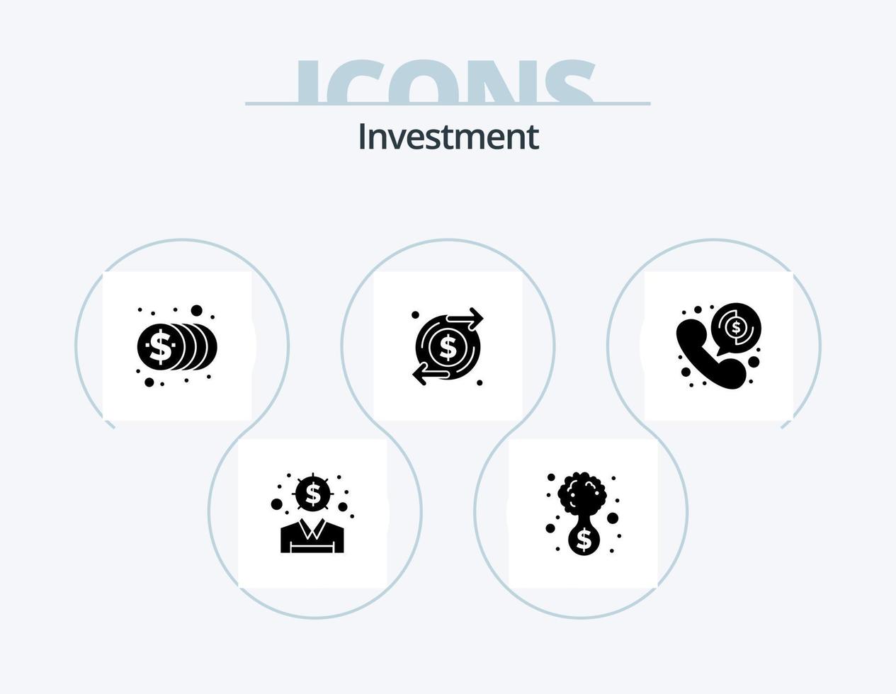 investering glyph icoon pak 5 icoon ontwerp. betaling. geld. munten. investering. groei vector