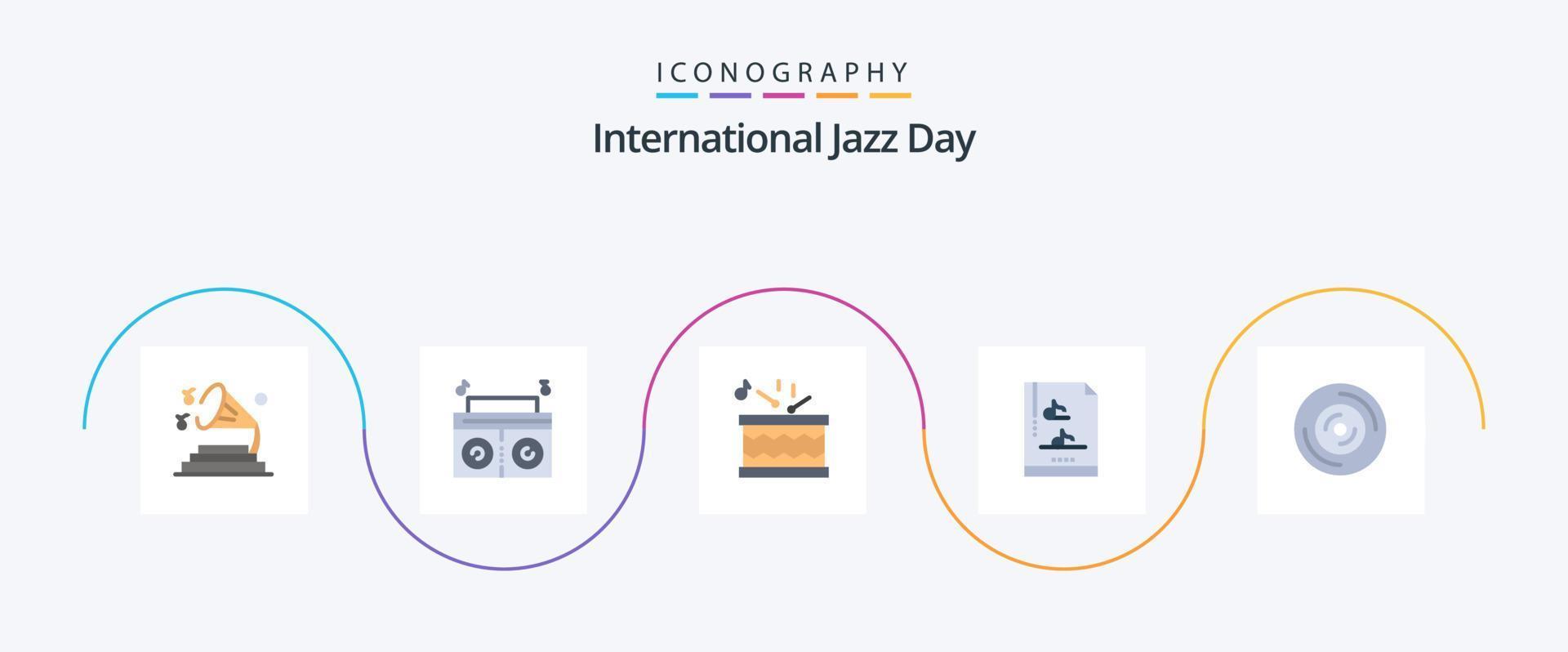 Internationale jazz- dag vlak 5 icoon pak inclusief CD. muziek. instrument. schijf. muziek- vector