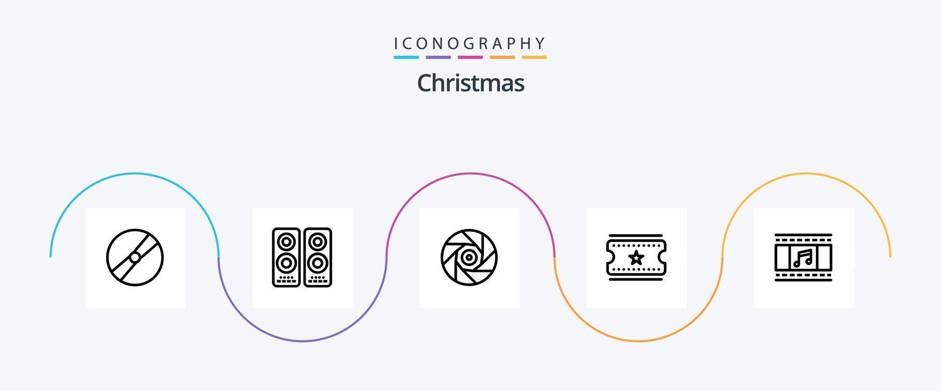 Kerstmis lijn 5 icoon pak inclusief film. film kaartjes. spreker. film kaartjes. Luik vector