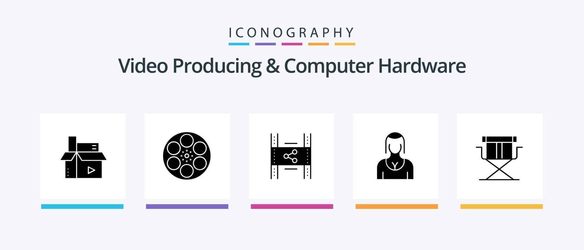 video produceren en computer hardware glyph 5 icoon pak inclusief karakter. actrice. tank. deel. film. creatief pictogrammen ontwerp vector