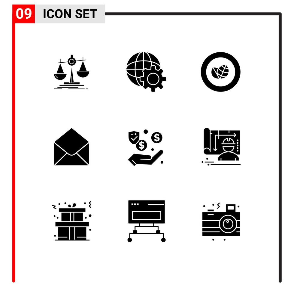 9 creatief pictogrammen modern tekens en symbolen van veiligheid dollar eco bericht e-mail bewerkbare vector ontwerp elementen