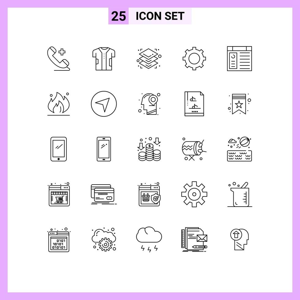 pictogram reeks van 25 gemakkelijk lijnen van bladzijde app kleding stof uitrusting tand bewerkbare vector ontwerp elementen
