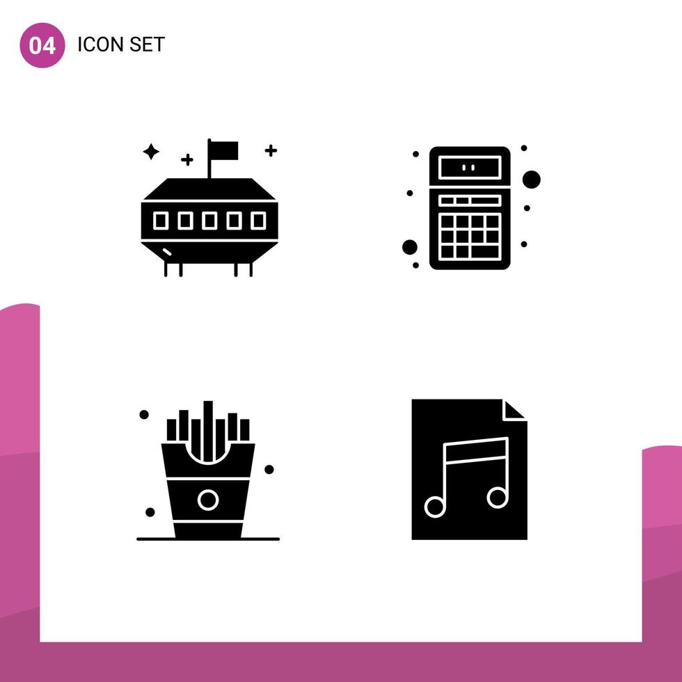 modern reeks van 4 solide glyphs pictogram van astronomie eten toevoegen rekenmachine Frans Patat bewerkbare vector ontwerp elementen