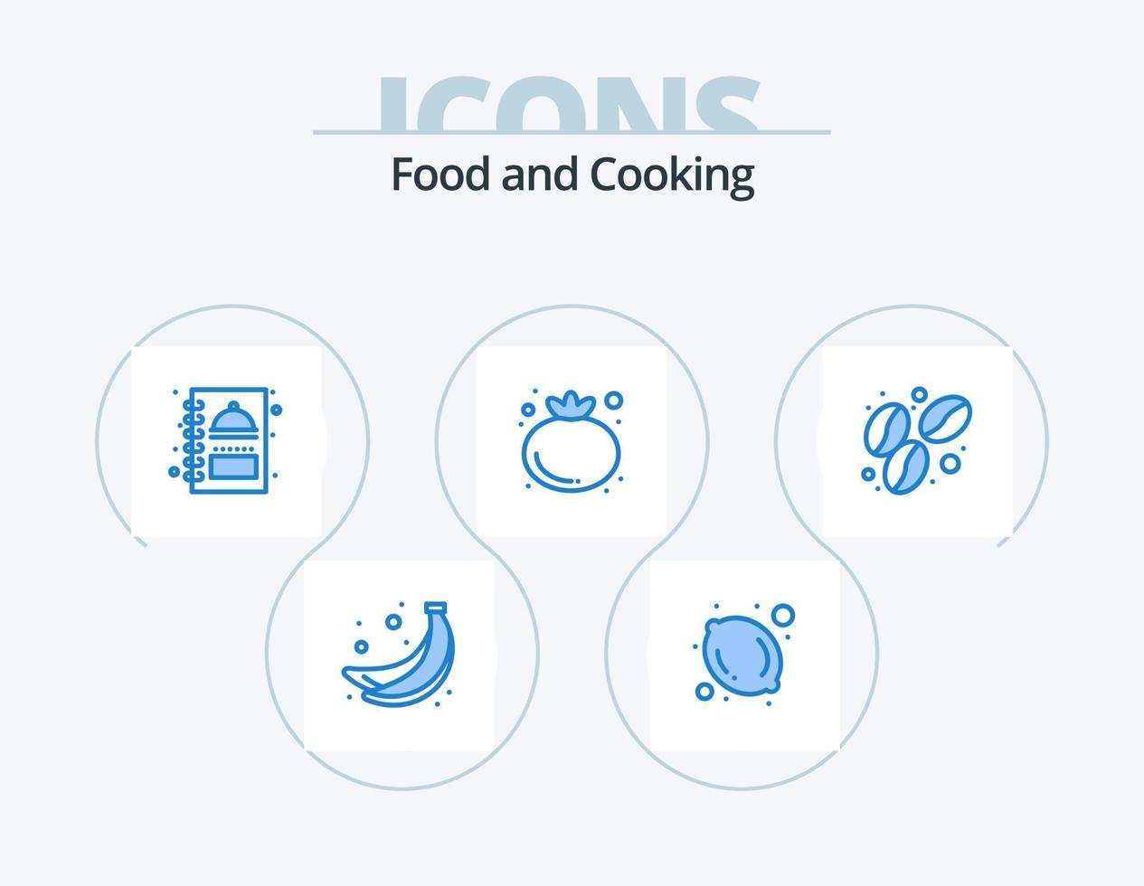 voedsel blauw icoon pak 5 icoon ontwerp. . voedsel. menu boek. koffie. groente vector
