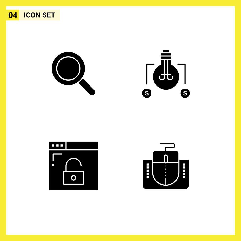 pictogram reeks van 4 gemakkelijk solide glyphs van glas internet zoeken oplossing beveiligen bewerkbare vector ontwerp elementen