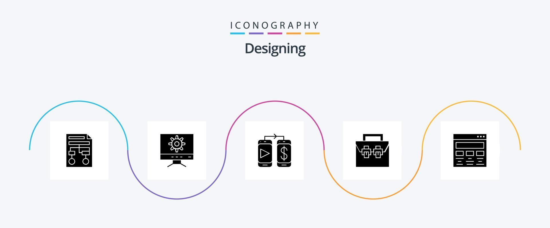 ontwerpen glyph 5 icoon pak inclusief grafisch. gereedschapskist. mobiel. materiaal. doos vector