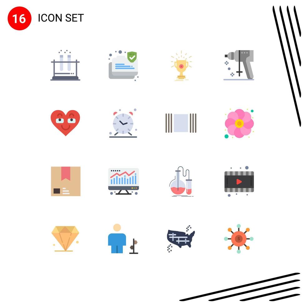 vlak kleur pak van 16 universeel symbolen van emoji puncher prijs perforator kop bewerkbare pak van creatief vector ontwerp elementen