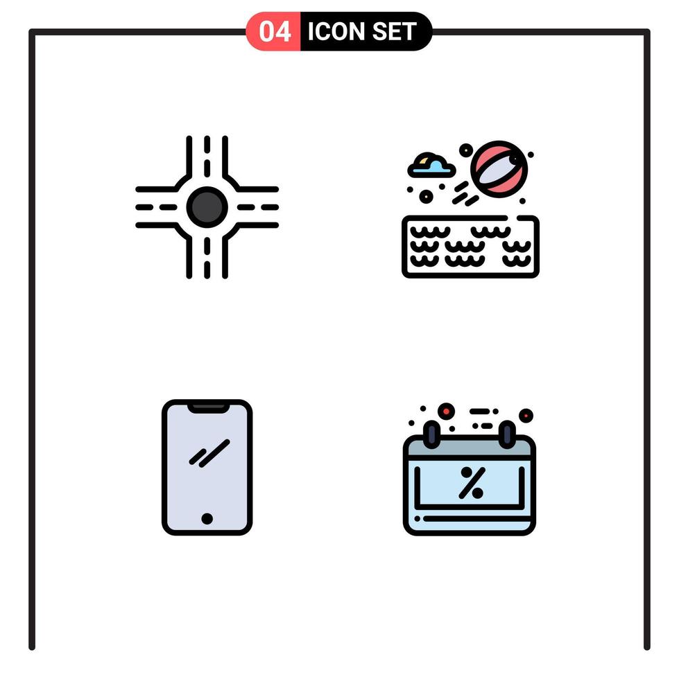 4 thematisch vector gevulde lijn vlak kleuren en bewerkbare symbolen van kruispunt zwart park mobiel vrijdag bewerkbare vector ontwerp elementen