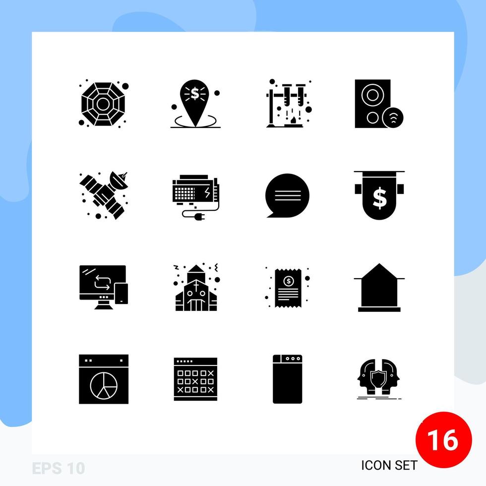 16 universeel solide glyphs reeks voor web en mobiel toepassingen satelliet signaal chemie hardware apparaten bewerkbare vector ontwerp elementen