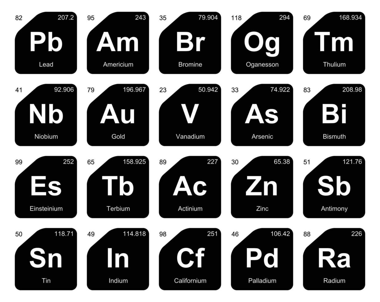 20 preiodisch tafel van de elementen icoon pak ontwerp vector