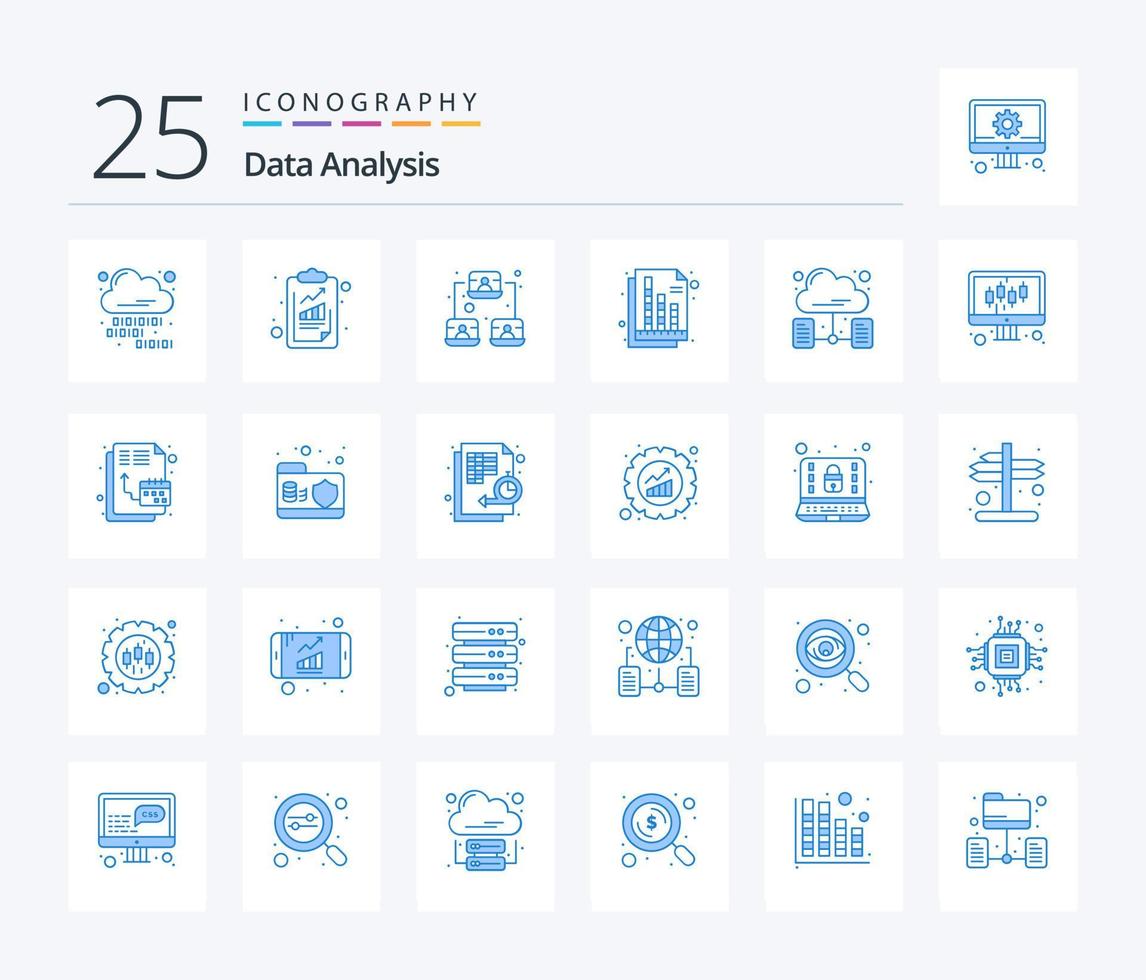 gegevens analyse 25 blauw kleur icoon pak inclusief gegevens. grafiek. verbinding. digitaal. document vector
