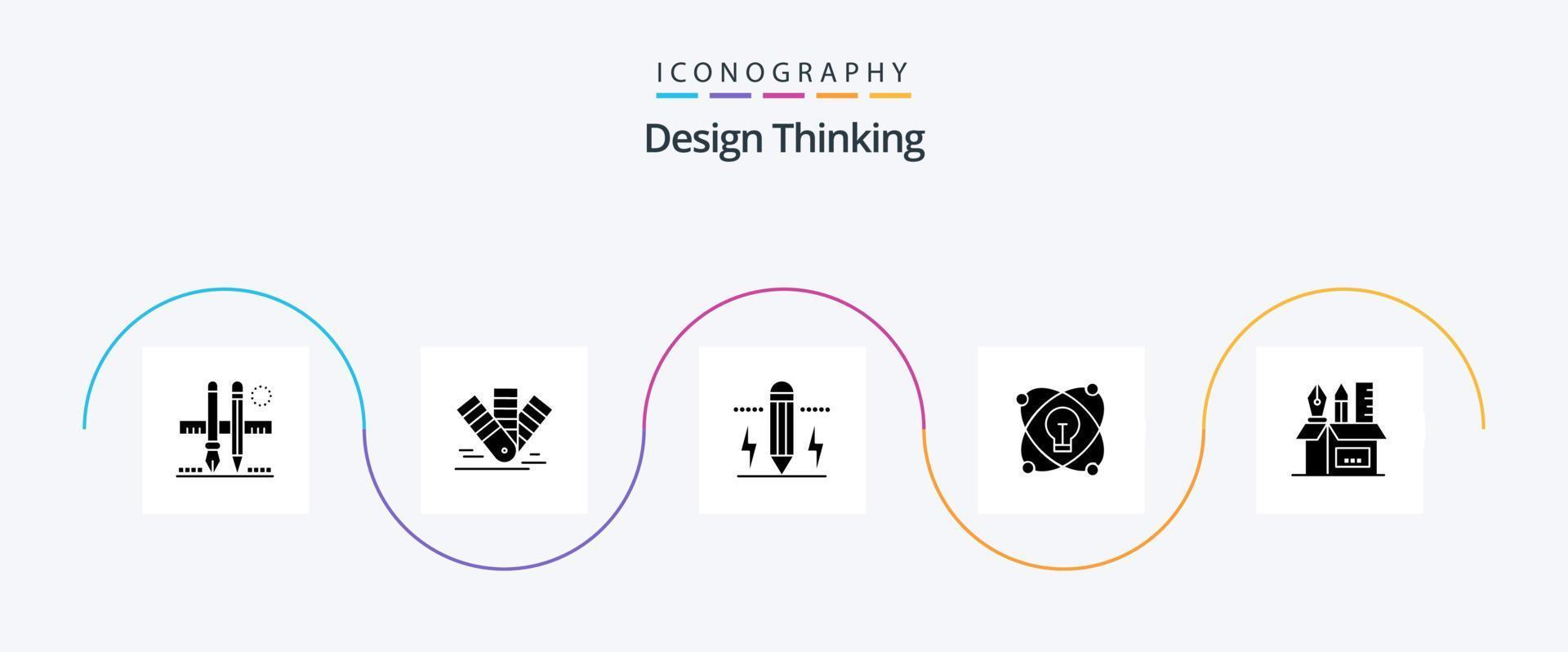 ontwerp denken glyph 5 icoon pak inclusief verlicht. idee. pms. licht. Bewerk vector