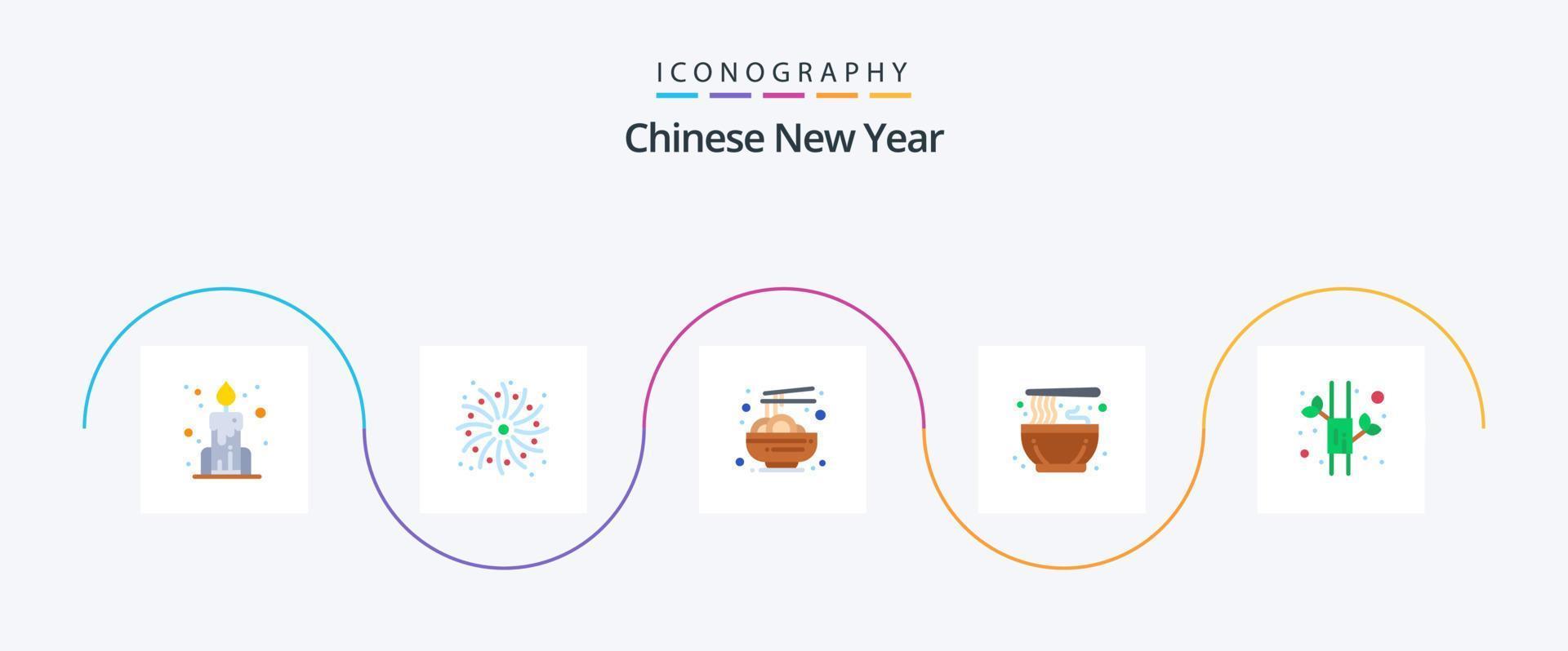 Chinese nieuw jaar vlak 5 icoon pak inclusief . China. voedsel. bamboe. noodle vector