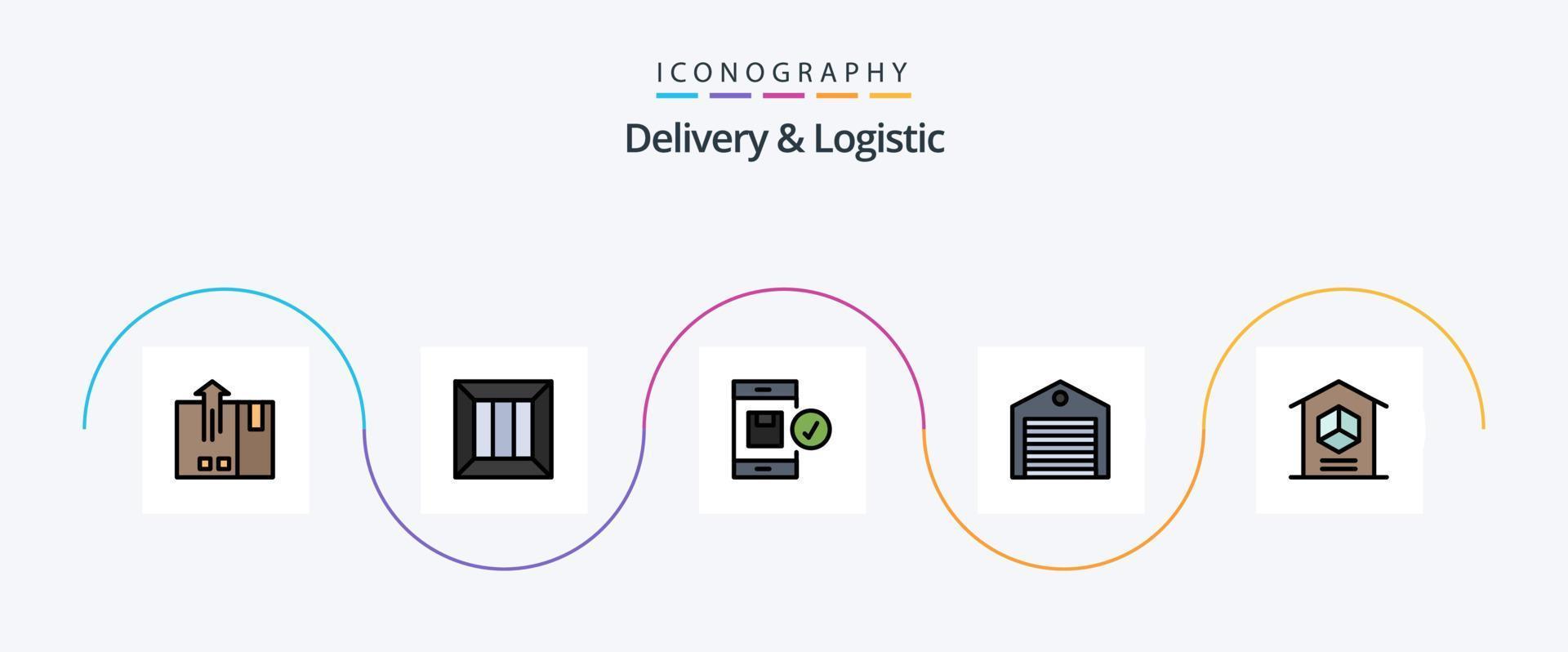 levering en logistiek lijn gevulde vlak 5 icoon pak inclusief bestellen. levering. logistiek. Verzenden. levering vector