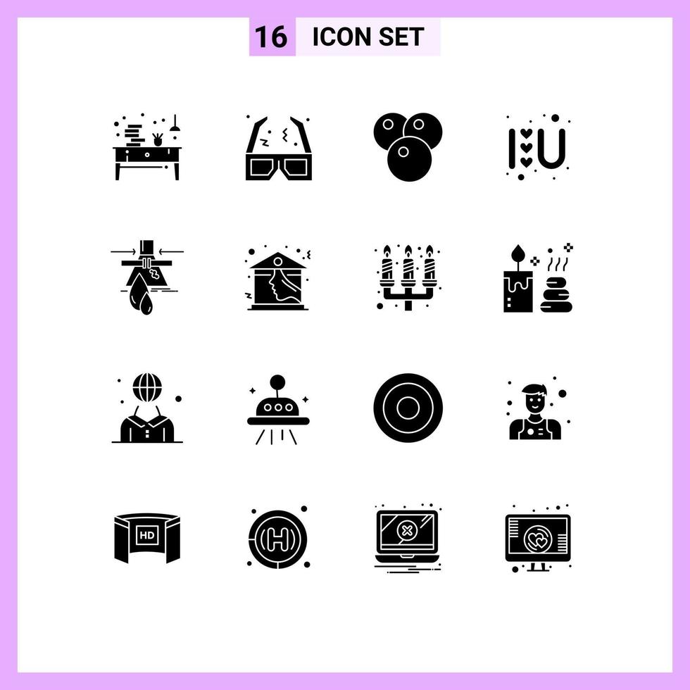 16 universeel solide glyphs reeks voor web en mobiel toepassingen lekken liefde teken bioscoop liefde logo hart bewerkbare vector ontwerp elementen