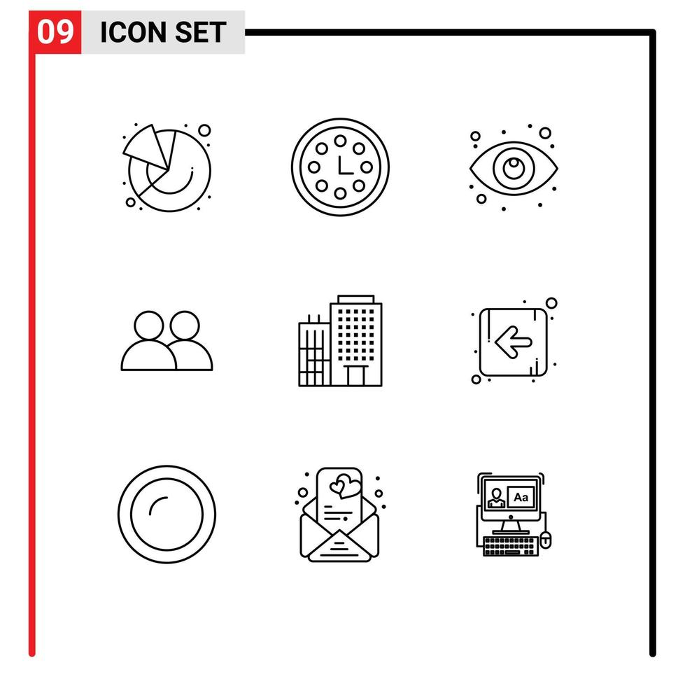 9 thematisch vector contouren en bewerkbare symbolen van gebouw twitter oog gebruiker toevoegen bewerkbare vector ontwerp elementen