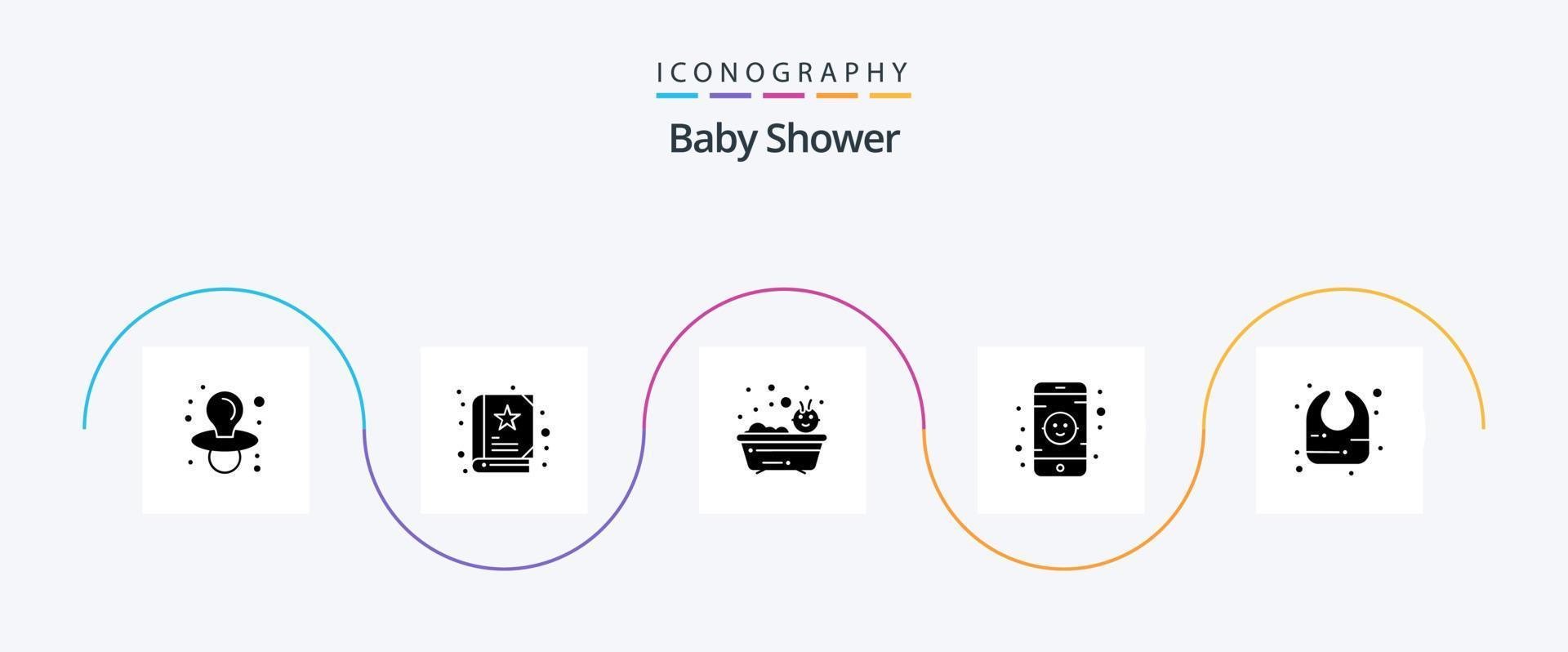 baby douche glyph 5 icoon pak inclusief . zuigeling. baden. slabbetje. speelgoed- vector