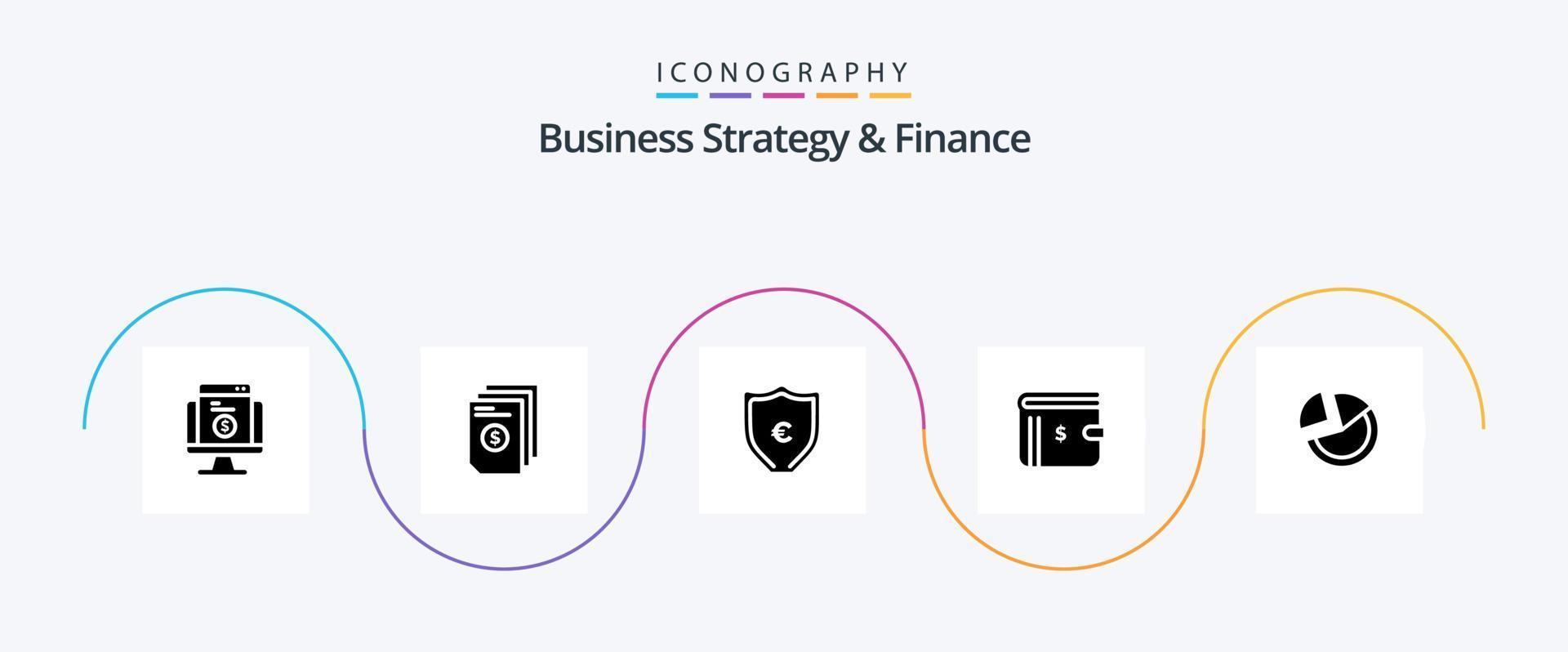 bedrijf strategie en financiën glyph 5 icoon pak inclusief bescherming. geld . het dossier . euro . vector