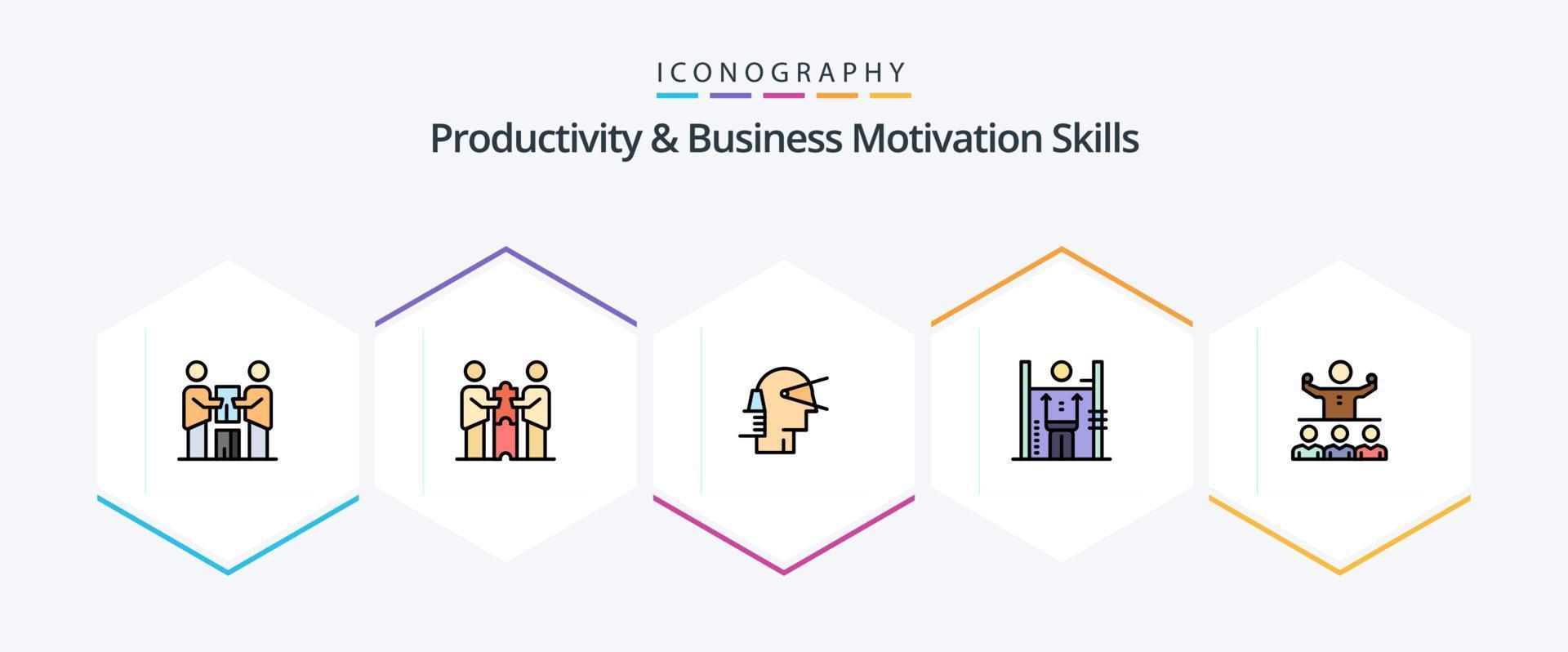 produktiviteit en bedrijf motivatie vaardigheden 25 gevulde lijn icoon pak inclusief menselijk. prestatie. partner. aanbieder. leider vector