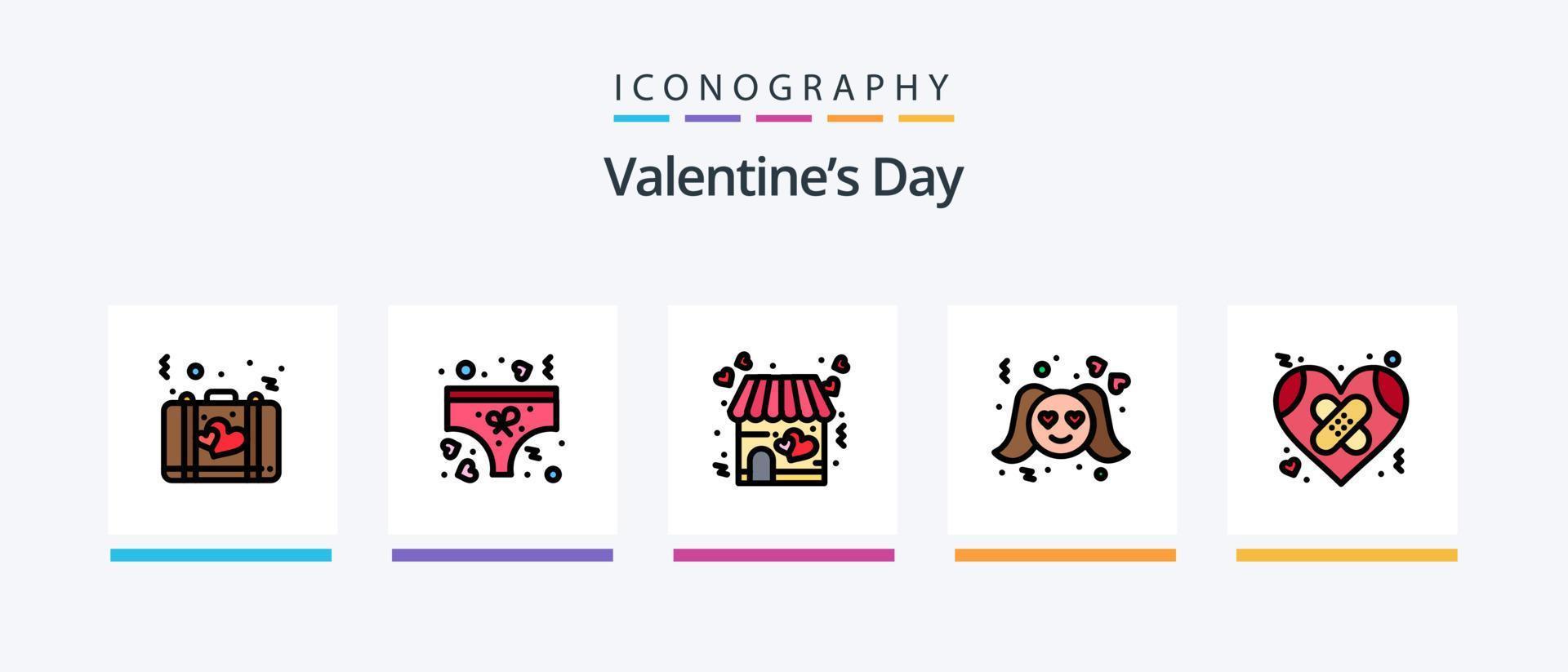 valentijnsdag dag lijn gevulde 5 icoon pak inclusief hart. hart. koffer. bijdrage. romantisch. creatief pictogrammen ontwerp vector