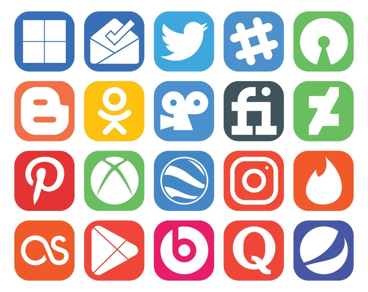 20 sociaal media icoon pak inclusief lastfm instagram odnoklassniki google aarde pinterest vector