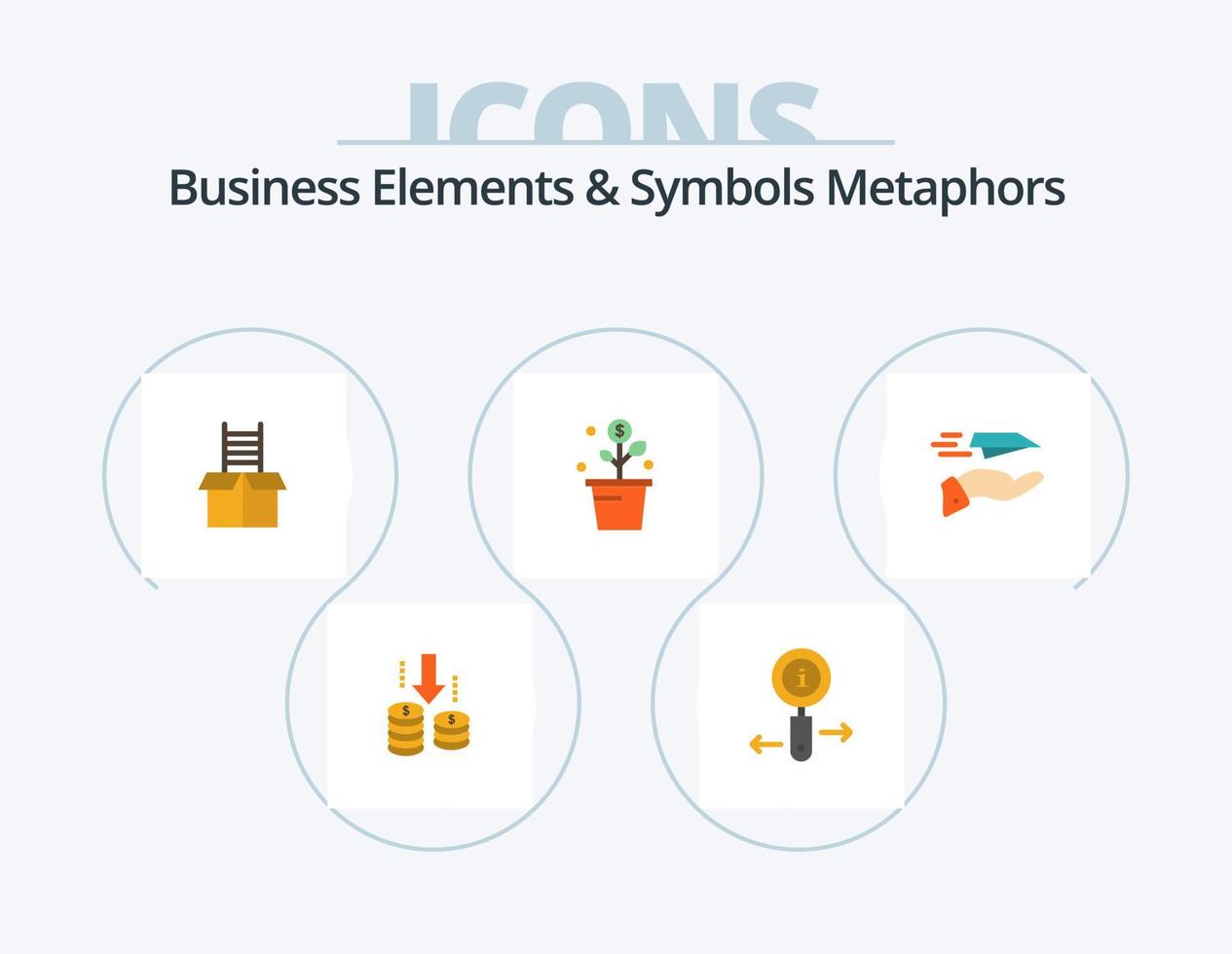 bedrijf elementen en symbolen metaforen vlak icoon pak 5 icoon ontwerp. hand. pot. doos. succes. groeit vector