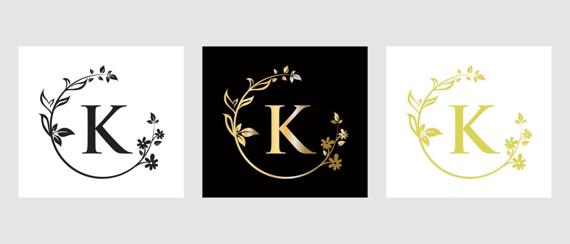 brief k schoonheid logo voor decoratief, bloem, spa sjabloon vector