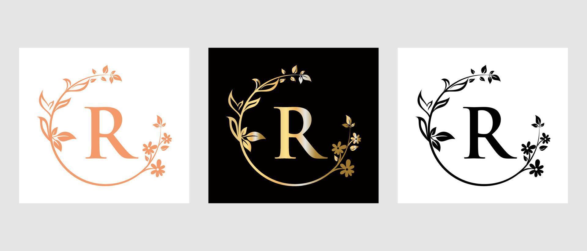 brief r schoonheid logo voor decoratief, bloem, spa sjabloon vector