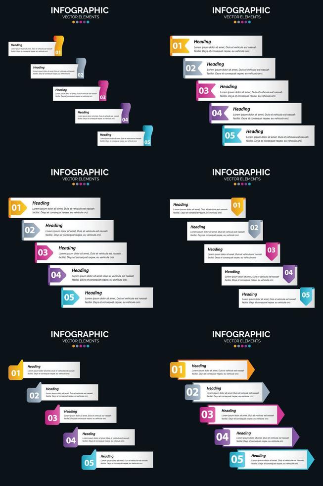 vector 6 infographics pak presentatie glijbaan sjabloon 5 stappen fiets diagrammen en tijdlijnen