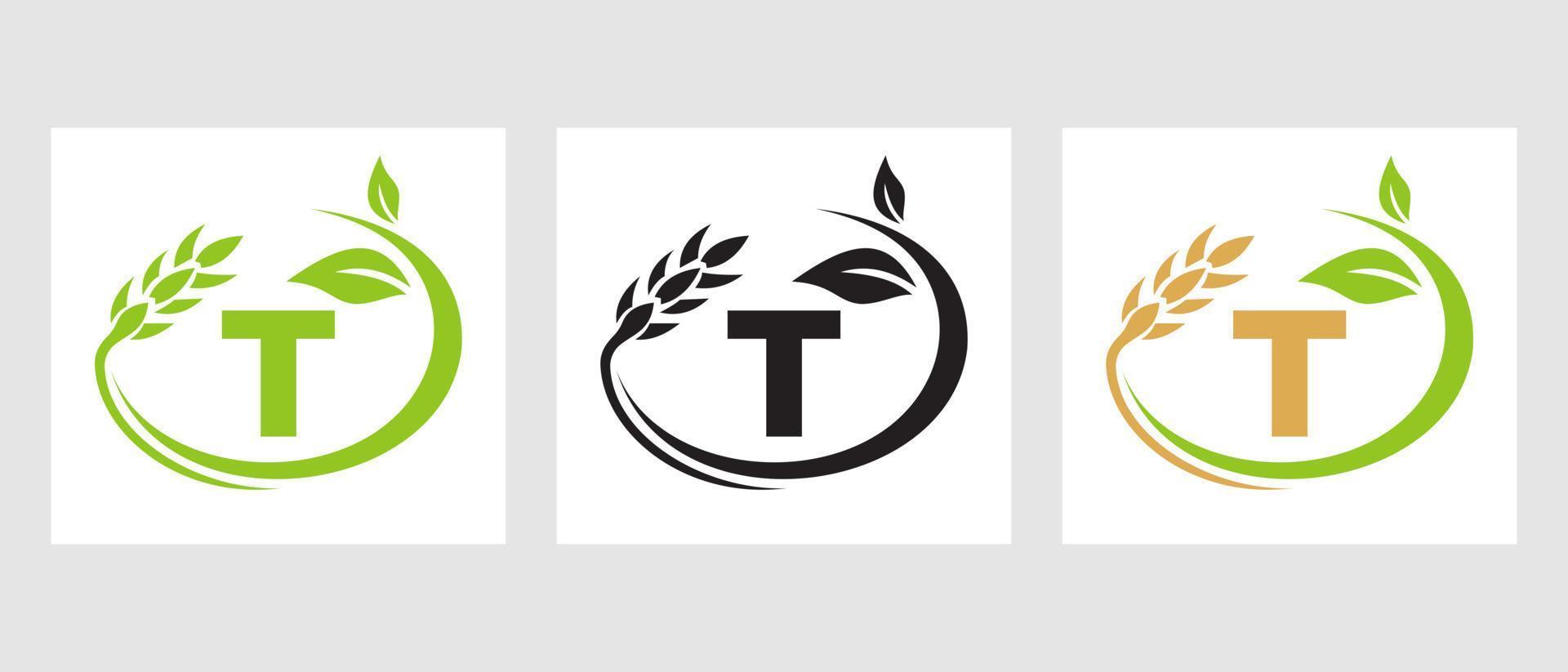 brief t landbouw logo. agrarische sector, eco-boerderij ontwerp sjabloon vector