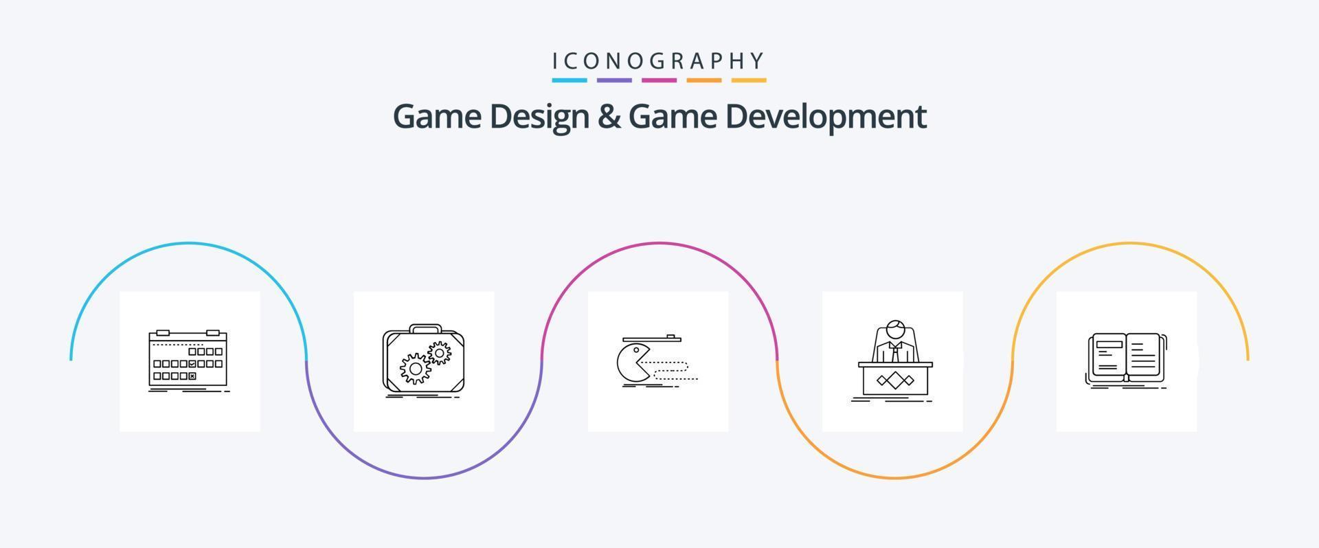 spel ontwerp en spel ontwikkeling lijn 5 icoon pak inclusief legende. spel. voortgang. pacman. spel vector