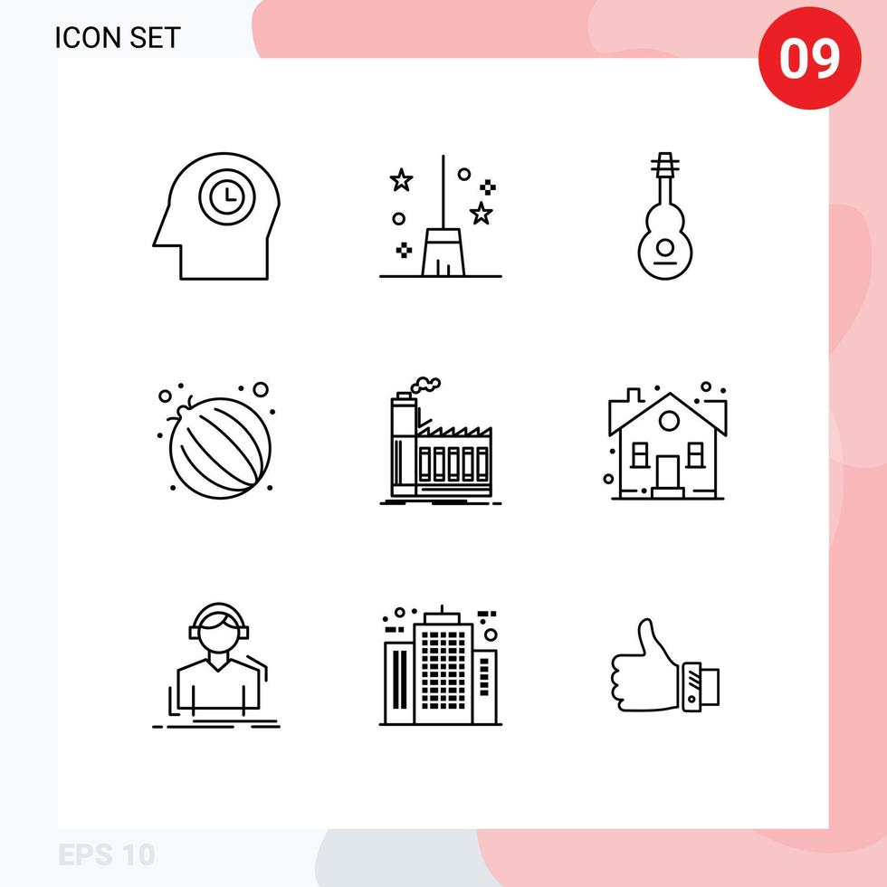 reeks van 9 modern ui pictogrammen symbolen tekens voor industrie fabriek instrument groente voedsel bewerkbare vector ontwerp elementen