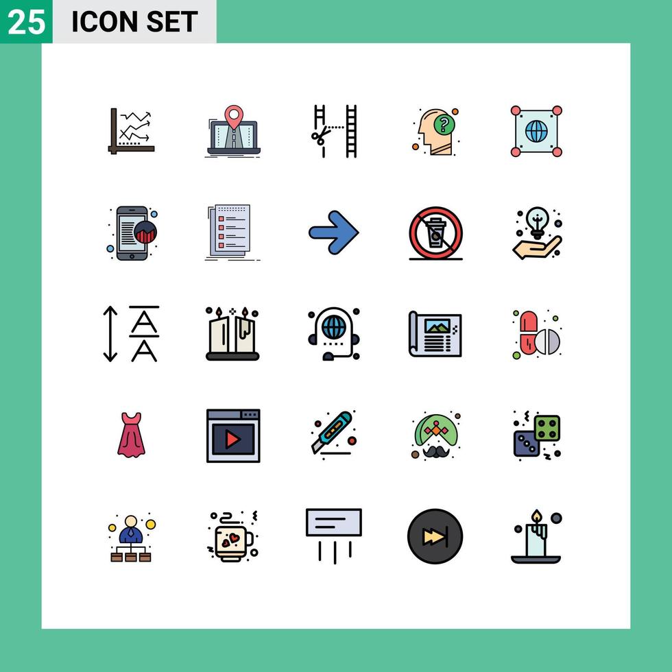 pictogram reeks van 25 gemakkelijk gevulde lijn vlak kleuren van hoofd antwoord systeem bewerken cinematografie bewerkbare vector ontwerp elementen