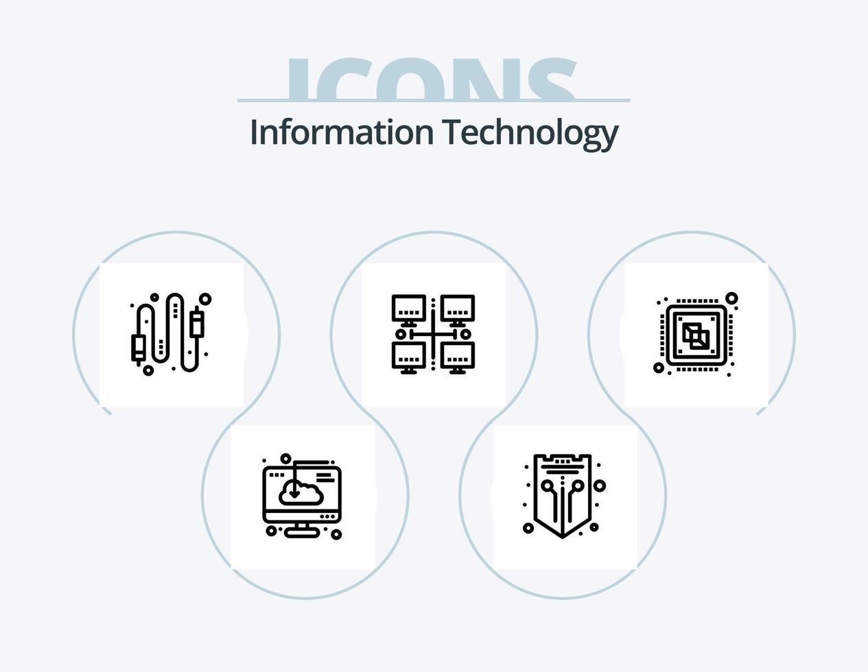 informatie technologie lijn icoon pak 5 icoon ontwerp. downloaden. wolk. punt. Wifi. paneel vector