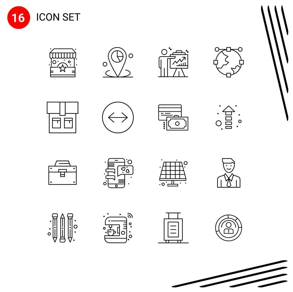 voorraad vector icoon pak van 16 lijn tekens en symbolen voor wereldbol ontwerp tijdelijke aanduiding anker inspanningen bewerkbare vector ontwerp elementen
