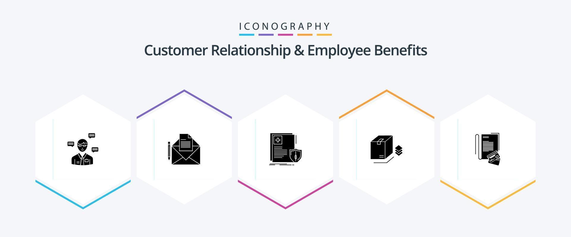 klant verhouding en werknemer voordelen 25 glyph icoon pak inclusief bundel. verrassen. brief. doos. medisch vector
