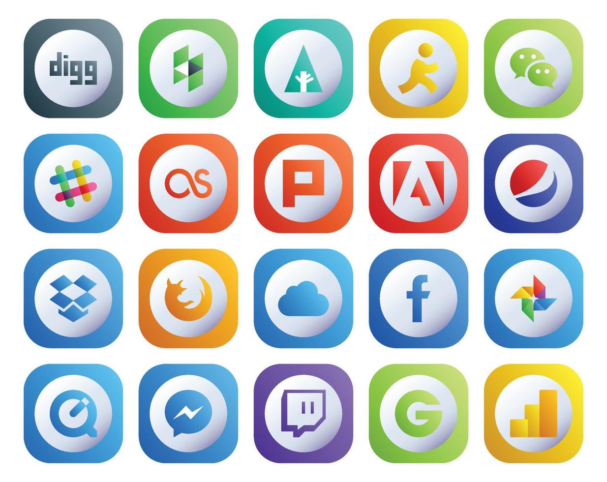 20 sociaal media icoon pak inclusief foto icloud lastfm browser dropbox vector