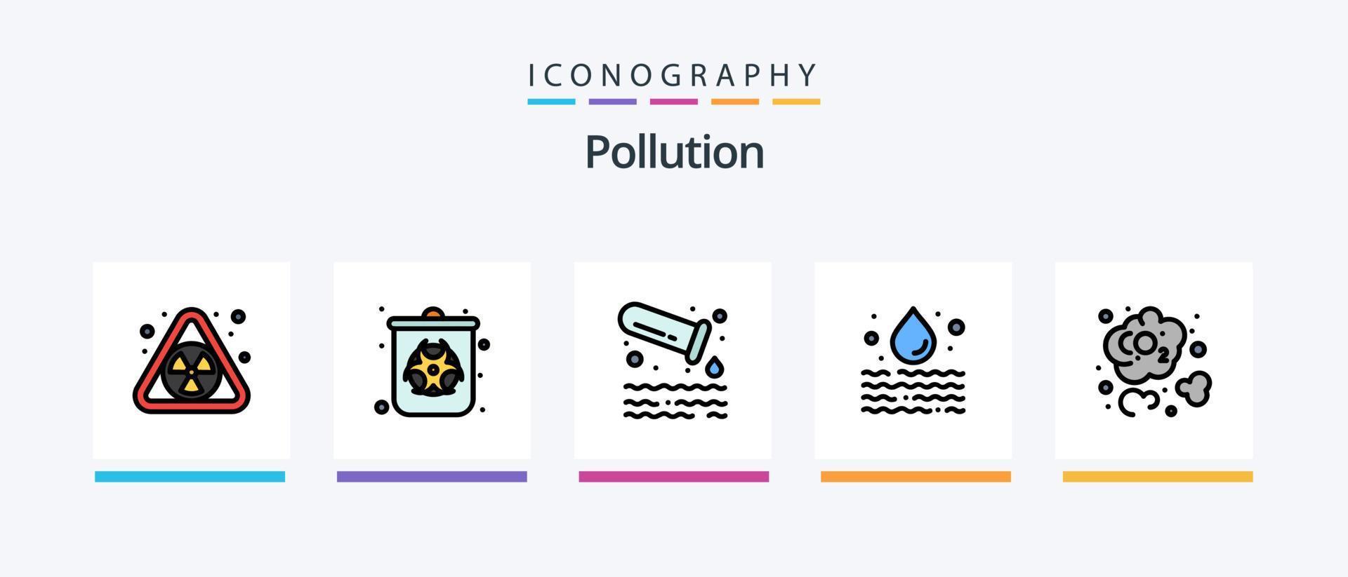 verontreiniging lijn gevulde 5 icoon pak inclusief afval. vervuiling. buis. gas. vervuiling. creatief pictogrammen ontwerp vector
