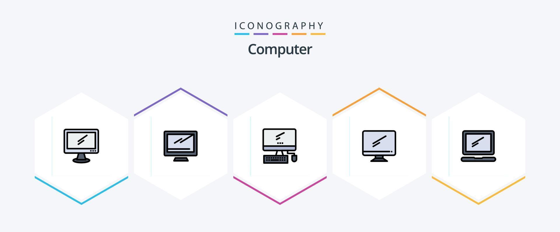 computer 25 gevulde lijn icoon pak inclusief . imac. vector