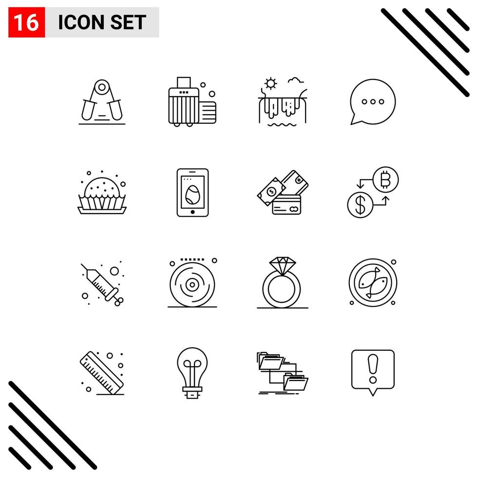 pictogram reeks van 16 gemakkelijk contouren van voedsel commentaar bagage babbelen Canada bewerkbare vector ontwerp elementen