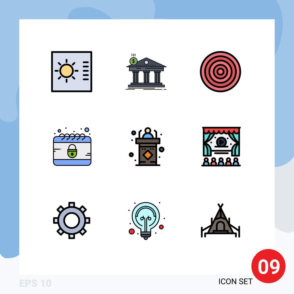 reeks van 9 modern ui pictogrammen symbolen tekens voor podium internet bord cyber kalender bewerkbare vector ontwerp elementen