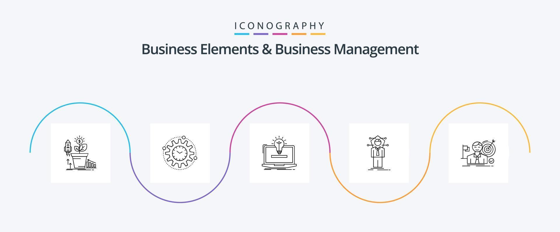 bedrijf elementen en bedrijf beheer lijn 5 icoon pak inclusief menselijk. bedrijf. productiviteit. oplossing. idee vector