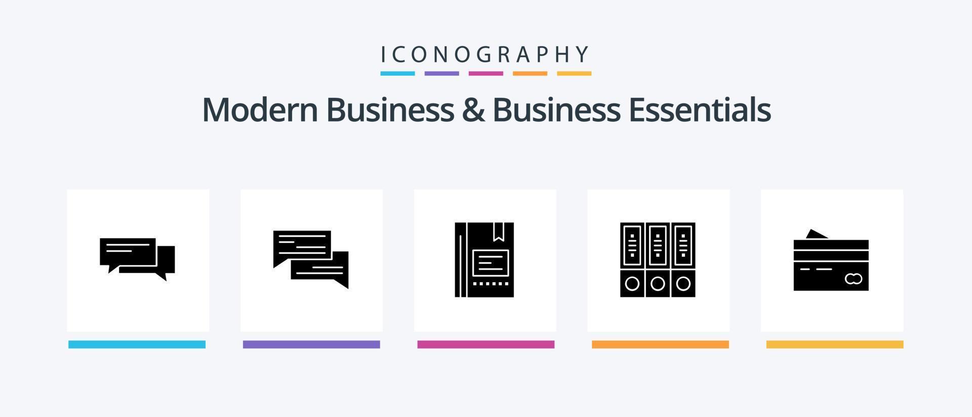 modern bedrijf en bedrijf essentials glyph 5 icoon pak inclusief databank. archief. boek. bestanden. notebook. creatief pictogrammen ontwerp vector