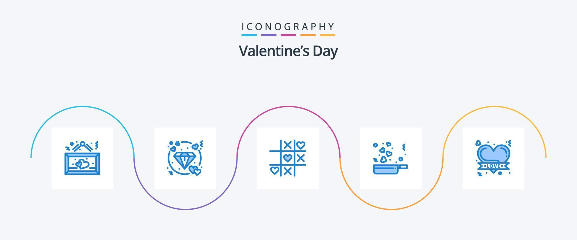 valentijnsdag dag blauw 5 icoon pak inclusief kenteken. liefde. bruiloft. voedsel. Valentijn vector