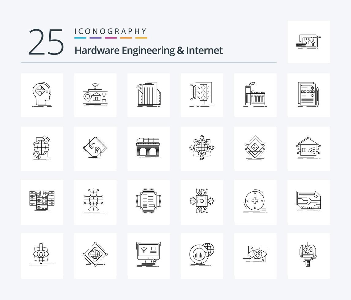 hardware bouwkunde en internet 25 lijn icoon pak inclusief toezicht houden. stad. van. stedelijk. sensor vector